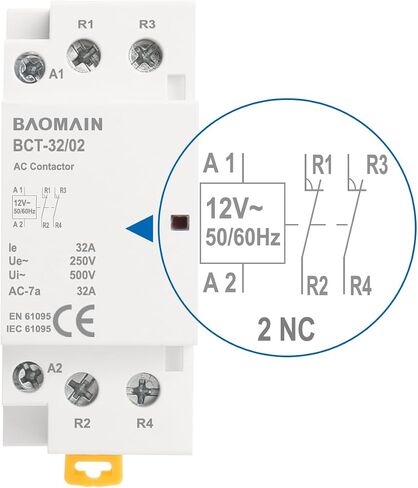 Baomain Normally Closed AC Contactor 63A 2 Pole 2 NC Universal Circuit Control 35mm DIN Rail Mount CE Listed BCT-63/02 (AC 12V) in Saudi Arabia