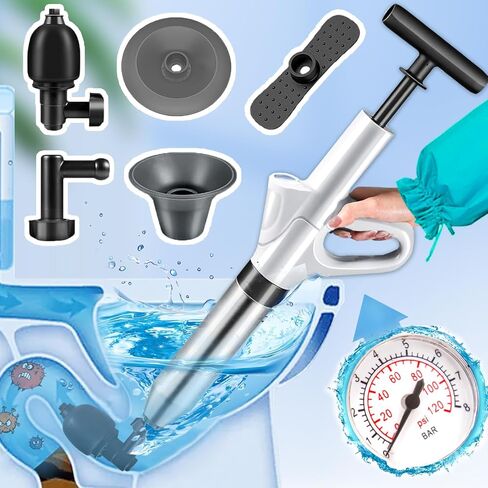Unclog Toilet Plunger - Drain Clog Remover, High-Pressure Air pump plunger, Drain Blaster with Real-Time Barometer Drain Snake Sink Plunger Plumbing Tools, Toilet unclogger, Plungers for Bathroom in Saudi Arabia