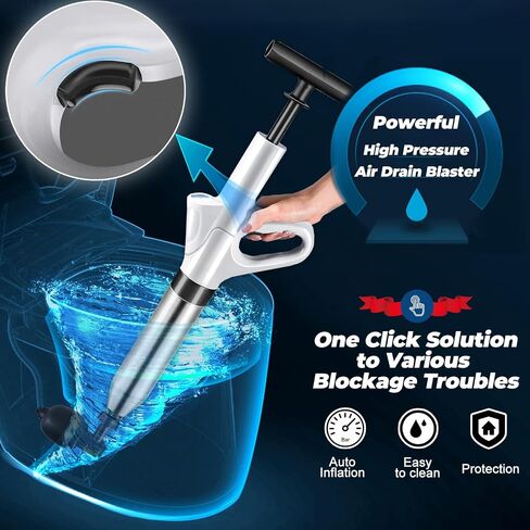 Unclog Toilet Plunger - Drain Clog Remover, High-Pressure Air pump plunger, Drain Blaster with Real-Time Barometer Drain Snake Sink Plunger Plumbing Tools, Toilet unclogger, Plungers for Bathroom in Saudi Arabia