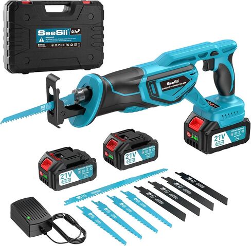 Seesii Reciprocating Saw Cordless, Sawzall Cordless with 2 x 4.0Ah Batteries, 3500 RPM Brushless Motor, LED Light, 8 Saw Blades Portable Reciprocating Saw for Wood PVC Cutting (Blue) in Saudi Arabia