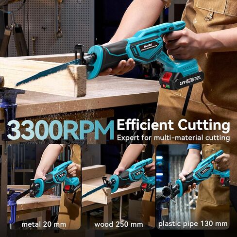 Seesii Reciprocating Saw Cordless, Sawzall Cordless with 2 x 4.0Ah Batteries, 3500 RPM Brushless Motor, LED Light, 8 Saw Blades Portable Reciprocating Saw for Wood PVC Cutting (Blue) in Saudi Arabia