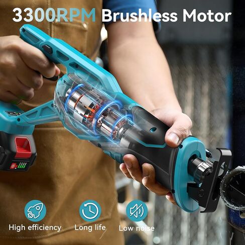 Seesii Reciprocating Saw Cordless, Sawzall Cordless with 2 x 4.0Ah Batteries, 3500 RPM Brushless Motor, LED Light, 8 Saw Blades Portable Reciprocating Saw for Wood PVC Cutting (Blue) in Saudi Arabia