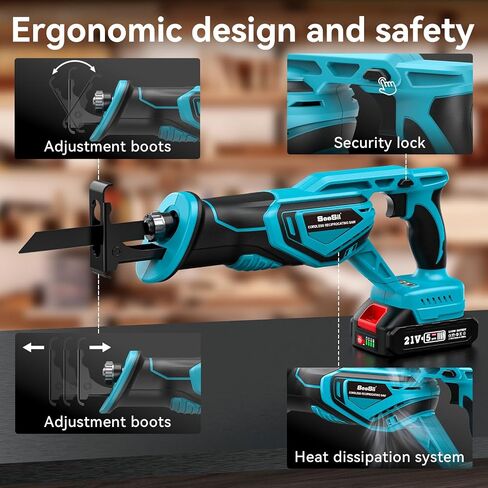 Seesii Reciprocating Saw Cordless, Sawzall Cordless with 2 x 4.0Ah Batteries, 3500 RPM Brushless Motor, LED Light, 8 Saw Blades Portable Reciprocating Saw for Wood PVC Cutting (Blue) in Saudi Arabia
