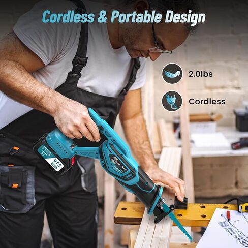 Seesii Reciprocating Saw Cordless, Sawzall Cordless with 2 x 4.0Ah Batteries, 3500 RPM Brushless Motor, LED Light, 8 Saw Blades Portable Reciprocating Saw for Wood PVC Cutting (Blue) in Saudi Arabia