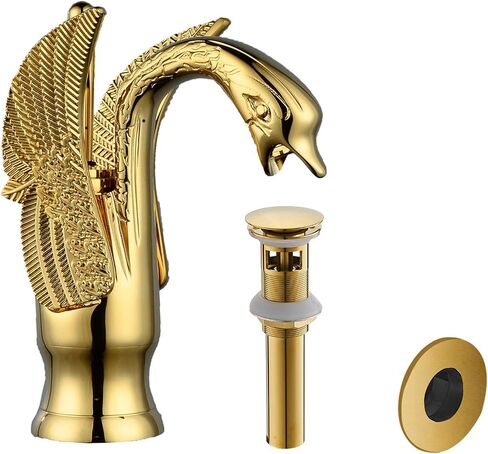 BWE Antique Swan Faucet Bathroom Sink Faucet Single Handle Single Hole Lavatory Basin Vanity Mixer Tap Lead-Free Deck Mount Sink Faucet with Pop Up Drain Assembly in Saudi Arabia