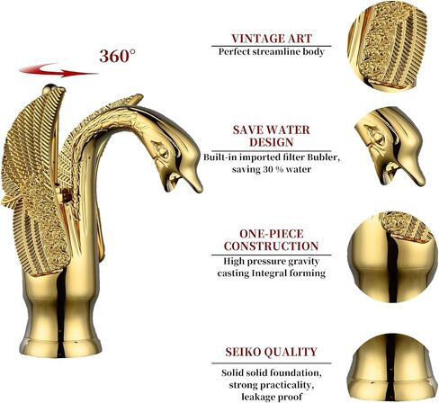 BWE Antique Swan Faucet Bathroom Sink Faucet Single Handle Single Hole Lavatory Basin Vanity Mixer Tap Lead-Free Deck Mount Sink Faucet with Pop Up Drain Assembly in Saudi Arabia