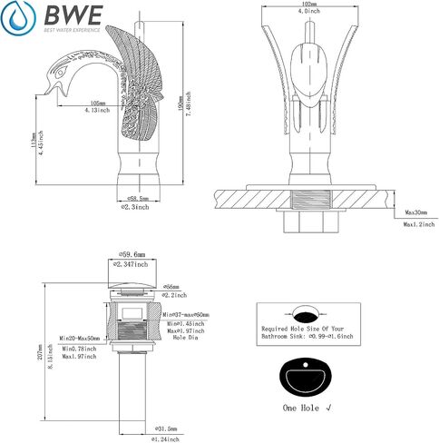 BWE Antique Swan Faucet Bathroom Sink Faucet Single Handle Single Hole Lavatory Basin Vanity Mixer Tap Lead-Free Deck Mount Sink Faucet with Pop Up Drain Assembly in Saudi Arabia