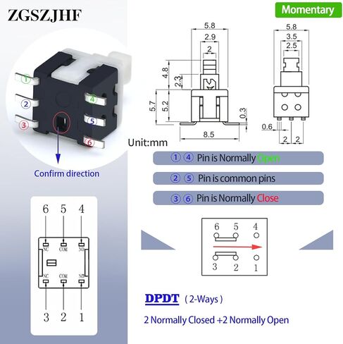 مفتاح الضغط على زر الضغط المصغر 5.8 * 5.8mm 0.23in لوحة الدائرة المكوّنة SPDT 6Pin على زر الطاقة المصغرة ذاتيا مع غطاء التبديل DC 30V 0.1A 30pcs in Kuwait