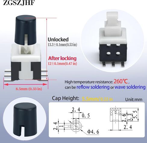 مفتاح الضغط على زر الضغط المصغر 5.8 * 5.8mm 0.23in لوحة الدائرة المكوّنة SPDT 6Pin على زر الطاقة المصغرة ذاتيا مع غطاء التبديل DC 30V 0.1A 30pcs in Kuwait