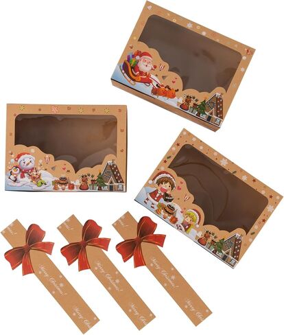 12 Pcs T-Lanugage Cookie Boxes, Gift Baking Box with Window, Stickers and Rope for Christmas Pastries, Cookies, Pie, Donuts, Macaroon 8.7 x 5.9 x 2.8inch Brown in Saudi Arabia