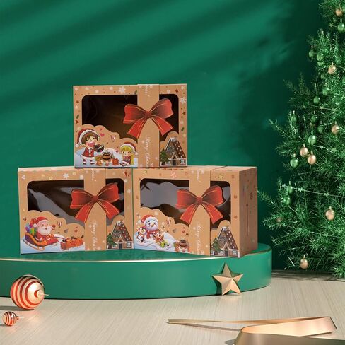 12 Pcs T-Lanugage Cookie Boxes, Gift Baking Box with Window, Stickers and Rope for Christmas Pastries, Cookies, Pie, Donuts, Macaroon 8.7 x 5.9 x 2.8inch Brown in Saudi Arabia