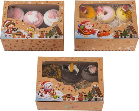 12 Pcs T-Lanugage Cookie Boxes, Gift Baking Box with Window, Stickers and Rope for Christmas Pastries, Cookies, Pie, Donuts, Macaroon 8.7 x 5.9 x 2.8inch Brown in Saudi Arabia