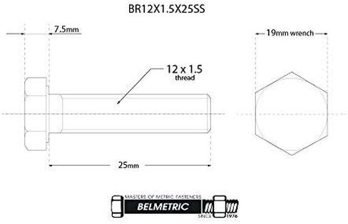 (قطعة واحدة) BelMetric M12X1.5X100 A2-70 مسامير صنبور سداسية من الفولاذ المقاوم للصدأ متري دقيق DIN 961 للسيارات والدراجات النارية والمركبات المائية، تتضمن الغسالات BR12X1.5X100SS in Saudi Arabia