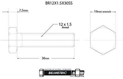 (قطعة واحدة) BelMetric M12X1.5X100 A2-70 مسامير صنبور سداسية من الفولاذ المقاوم للصدأ متري دقيق DIN 961 للسيارات والدراجات النارية والمركبات المائية، تتضمن الغسالات BR12X1.5X100SS in Saudi Arabia