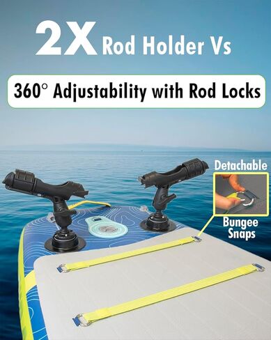 لوح مجداف قابل للنفخ لصيد السمك من SUP Angler X-Wide، اختر حزمة الملحقات، حاملات قضبان الصيد القابلة للتعديل، منافذ الملحقات، مقعد الكاياك، مجداف مزدوج، حبال مطاطية رباعية، 10'8 بوصة × 35 بوصة in Kuwait