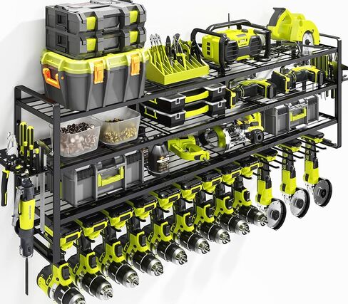 KAFAHOM Power Tool Organizer Wall Mount, 9 Drill Holders for Garage Organization,4 Layer Power Tool Rack,Tool Organizer and Storage with 2 New Accessories, Gifts Idea for Men/Dad/Husband in Saudi Arabia