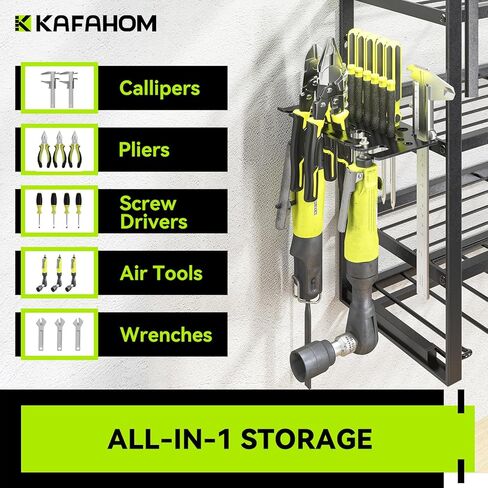 KAFAHOM Power Tool Organizer Wall Mount, 9 Drill Holders for Garage Organization,4 Layer Power Tool Rack,Tool Organizer and Storage with 2 New Accessories, Gifts Idea for Men/Dad/Husband in Saudi Arabia