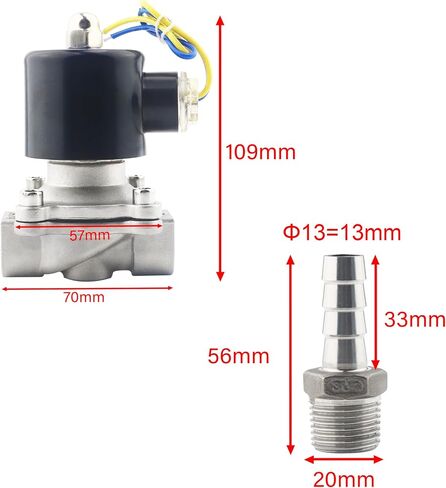 1/2 Inch Stainless Steel Electric Solenoid Valve 110V AC Normally Closed, Includes of 2 Fittings, Tape, 2 Clamps, 1 Pair of Gloves for Water, Air, Diesel in Saudi Arabia