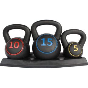 مجموعة أوزان كيتل بيل مكونة من 3 قطع لصالة الألعاب الرياضية المنزلية والتمارين المنزلية واللياقة البدنية مع أوزان 5 رطل و10 رطل و15 رطل ورف أساسي in Kuwait