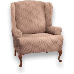 Collections Etc Double Diamond Form Fit Stretch Furniture Slipcover, Chocolate, Recliner