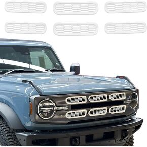 Front Grill Inserts Cover Trims Mesh Grille Frame Kit Compatible with 2021 2022 2023 2024 New Ford Bronco 2/4 Door Exterior Decoration Accessories Protection Decor Decal, 6Pcs Black