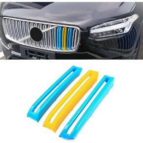 Xotic Tech Sweden Flag Color Tri Grille Insert Trims Strips, Front Center Kidney Grilles Compatible with Volvo XC90 Pre-LCI 2nd Gen 2016-2019 (17 Beams)