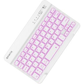 Fintie 7-Inch Ultrathin (4mm) Wireless Bluetooth Keyboard - [7 Color Backlit] Rechargeable Keyboard for iPad Samsung Tablet, iPhone Smartphone and Other iOS Android Devices (White)