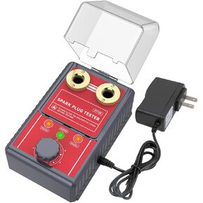 Spark Plug Tester Dual-Hole Spark Tester 0~6000rpm Adjustable Frequency Ignition Coil Tester with Protective Cover&Indicator Prompt, Spark Tester Automotive for Most Spark Plug of 12V Gasoline Vehicle