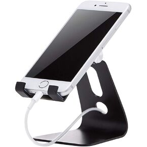 Amazon Basics Adjustable Aluminum Cell Phone Desk Stand for iPhone and Android, Black, 3.3 x 3 x 4.2 Inch (LxWxH)