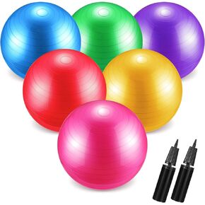 Junkin 6 Pcs Exercise Ball Bulk, Yoga Ball for Yoga Ball Chairs, Heavy Duty Ball for Balance, Include Pump, Fitness Ball for Stretching Physical Posture Improves Balance