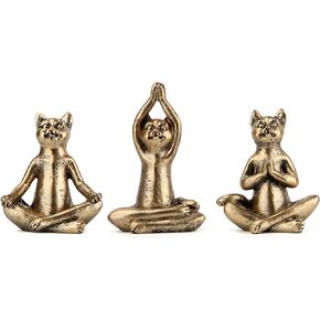 Yoga Cat Statues for Home Decor Accents,Yoga Pose Figurine for Zen Spiritual Bedroom Living Room Office Table Desk Modern Boho Decoration,Meditation Shelf Decor Accents Antique Bronze Gift