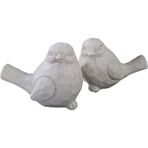 Birch & Bliss Chubby White Modern Farmhouse Birds - Set of 2 - Carved Rustic Distressed Bird Figurine Home Accents | Mother's Day - Womens Gift | Beautiful Wedding - Easter, Spring Decor