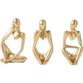 FJS Black Velvet Thinker Statue Decor Set of 3, Art Statue Living Room Decor, Modern Sculpture Decorations for Office Shelf Table, Home Decor Knick Knacks for Shelves