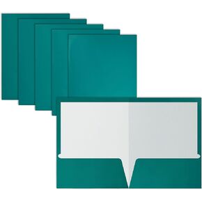 Better Office Products 2 Pocket Glossy Laminated Teal Paper Folders, Box of 25, Letter Size, Teal Paper Portfolios 25 Pack