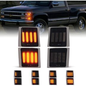 4 Pack LED Front Corner Light Side Marker Signal Lamps Assembly Kit for Chevy C/K Series 1500 2500 3500 Chevy Tahoe/Chevy Suburban/Chevrolet Silverado 1994-1998 Pickup Truck Smoked Len