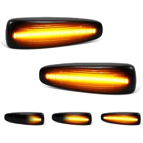HERCOO Sequential Blink Amber LED Side Marker Light Assembly Compatible with Mitsubishi Lancer Outlander 2008-2013 Turn Signal Lamp Smoked Lens, Pack of 2