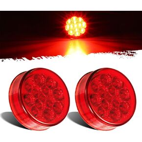 Partsam 2Pcs 2.5 Round Trailer Led Side Marker Lights Red 13 Diodes with Reflectors Waterproof 12V Sealed Trucks Lamps, 2.5 Round Led Marker Lights Cab Sleeper Panel Lights