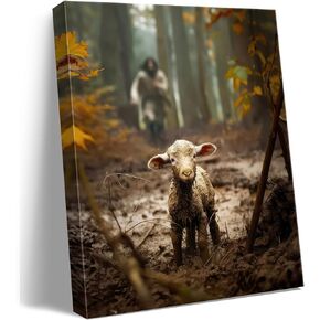 Jesus wall art decor Christian wall art,Jesus and Lamb Canvas Wall Art Jesus Running After Lost Lamb Picture Wall Art Canvas Print Christian Lamb of God Home Decor Jesus Saves the Lamb a lost lamb