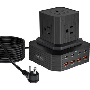 Surge Protector Power Strip Tower Desktop Charging Station, 6.6Ft Extension Cord with 5 AC Outlets 8 USB Ports（4 USB C ） Power Tower Overload Protection for Home Office Dorm Room