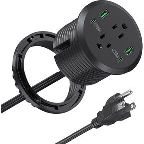 Desktop Power Grommet 3-inch Hole,40W Total Fast Charging Station, 2 PD 20W USB C Port,Flush-Mount Recessed Power Strip, 2 AC Outlets,4 USB Ports,in to The Top of Your Desk,6ft Cord
