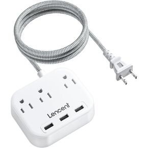 LENCENT 2 Prong Power Strip, 3 Prong to 2 Prong Outlet Adapter, 6.6ft Braided Extension Cord with Polarized Plug, 3 AC Outlets & 3 USB(5V 3.4A Max), Wall Mountable, Ideal for Non-Grounded Outlets
