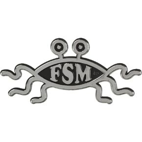 شعار FSM Flying Spaghetti Monster البلاستيكي التلقائي - [فضي] [5 1/2 بوصة × 2 1/2 بوصة]