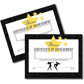 Dance Certificate of Achievement Award 50 pk 11x8.5" Dance Student Gift Competition Graduation Class Team Student Display Bulk