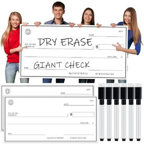 Honoson 8 Pcs Giant Check Big Check for Presentations Dry Erase Blank Large Check with Erasable Pen Fake Checks Endowment Check Reward Winners Check for Endowment Donations Fundraiser (16" x 32")