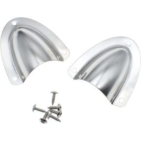 FDXGYH 2 Pcs Wire Cable Vent Cover Marine Stainless Steel Clam Shell Vent Boat Transducer Wiring Cover Clamshell Vent with Mounting Screws for Boat Yacht [2.44 x 2.17, Silver]