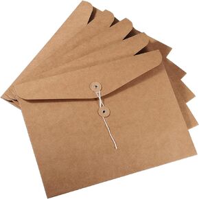 YOKIVE 5 Pack String Envelope File Folder, String Tie Closure Paper Pocket Folders | Letter Size Bills Files Organizer for Office(Brown, A4)