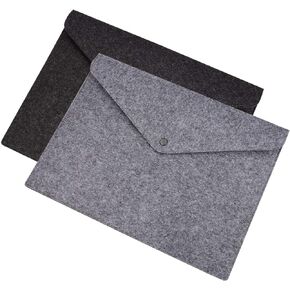 File Bag, 2 Pack Felt Letter Size Paper Portfolio Case, Envelope File Document Holder Storage Pouch Organizer for Office, Business, School Supplies(Black/Grey)