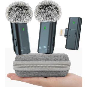 Wireless Lavalier Microphones for iPhone 14/13/12/11 Pro/11/XS MAX/XR/8/7 Lapel Microphone for Video Recording Tiny Mics for YouTube Podcast with Carrying Case