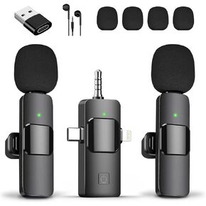 ميكروفون 3 في 1 لجهاز iPhone iPad Android Camera PC، ميكروفون USB C Mini، ميكروفون لاسلكي Lavalier Lapel، متوافق مع سلسلة iPhone 15 الجديدة، إضافي: 4 شاشات أمامية + سماعة أذن + محول USB