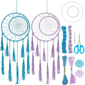 INFUNLY 2PCS Large Dream Catchers Ocean Pendant Dream Catcher Kit DIY Pink Dream Catcher Ocean Themed Blue Dream Catcher for Room Decor Beaded Feather Handmade Dream Catcher Kit for Wall Hanging Decor
